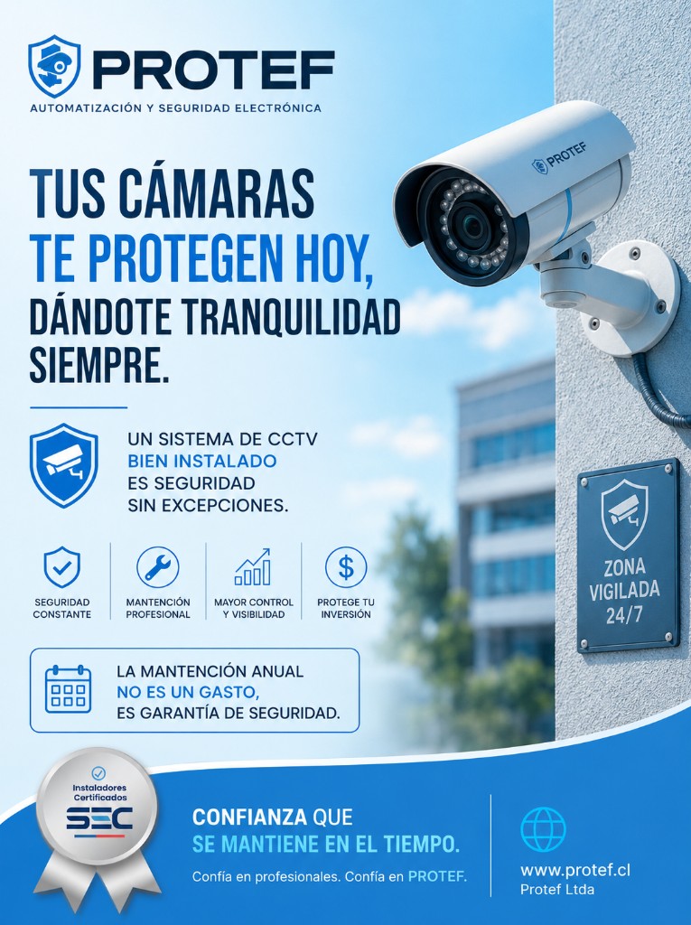 Flyer PROTEF: instalación de CCTV y cámaras de seguridad IP Hikvision en Concepción